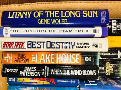 AUTHORS SUCH AS GREG PATTERSON, STEVEN KING, GENE WOLFF AND AN ASSORTMENT OF STAR TREK BOOKS