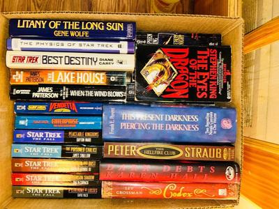 AUTHORS SUCH AS GREG PATTERSON, STEVEN KING, GENE WOLFF AND AN ASSORTMENT OF STAR TREK BOOKS