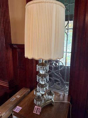 Sale Photo Thumbnail #589: E13-Stunning Table Lamp

45 1/2 inches to the very top of the shade
Triangular base – 10 inch sides