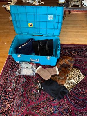 Sale Photo Thumbnail #694: M87- tote with mittens, pull over hoods, scarves and handbags