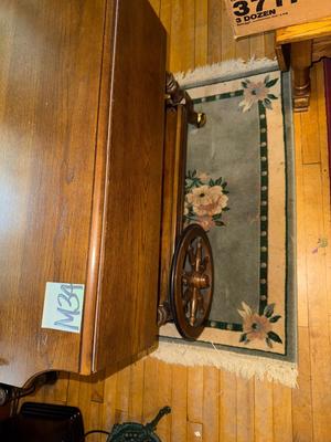 Sale Photo Thumbnail #909: M34-wooden cart and rug

29 inches tall
34 inches long
Fully extended 36 inches
Drop leaves down, 18 inch width