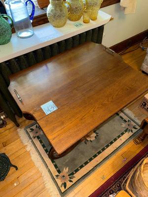 Sale Photo Thumbnail #908: M34-wooden cart and rug

29 inches tall
34 inches long
Fully extended 36 inches
Drop leaves down, 18 inch width