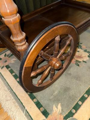 Sale Photo Thumbnail #905: M34-wooden cart and rug

29 inches tall
34 inches long
Fully extended 36 inches
Drop leaves down, 18 inch width