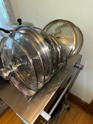Sale Photo Thumbnail #958: M20-cart and pots/pans/lids

35 1/2 inches tall
24 inches wide
20 inches deep