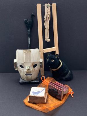 LOT 166: Spooky Cool Vintage Collection - Bejeweled Pumpkin, Witches, Black Cats, Mother of Pearl Mask and More