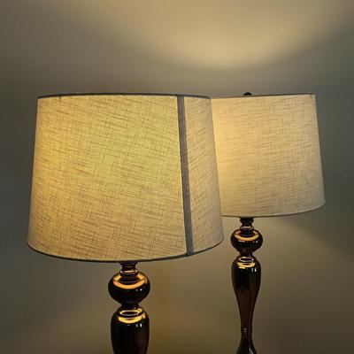 LOT 12: Candlestick Style Copper-Tone Metal Table Lamps