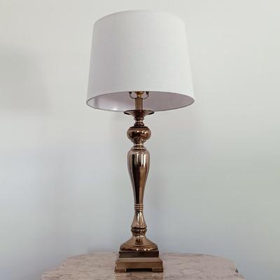 LOT 12: Candlestick Style Copper-Tone Metal Table Lamps