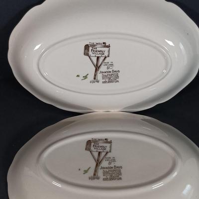 LOT 110: Johnson Bros. The Friendly Village 3-Tier Cake Stand, Butter Pat Dishes, Sugar Bowl, Creamer & More