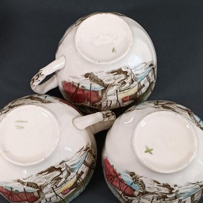 LOT 111: Johnson Bros. The Friendly Village Tea Cups, Dinner Plates, Bowls & More