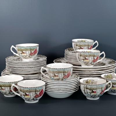 LOT 111: Johnson Bros. The Friendly Village Tea Cups, Dinner Plates, Bowls & More