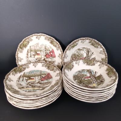 LOT 111: Johnson Bros. The Friendly Village Tea Cups, Dinner Plates, Bowls & More