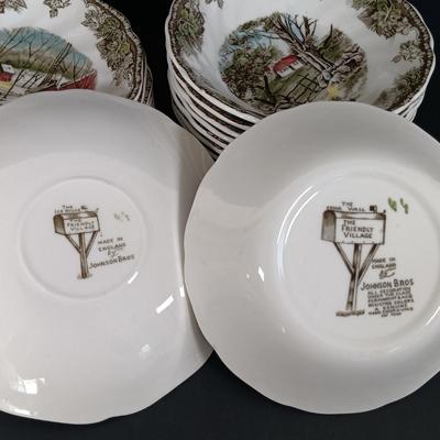 LOT 111: Johnson Bros. The Friendly Village Tea Cups, Dinner Plates, Bowls & More