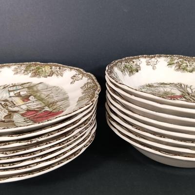 LOT 111: Johnson Bros. The Friendly Village Tea Cups, Dinner Plates, Bowls & More