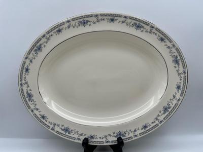 Minton Fine China Dinnerware Service – Blue Floral with Silver Trim, Complete Set of Plates, Cups & Serving Pieces