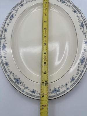 Minton Fine China Dinnerware Service – Blue Floral with Silver Trim, Complete Set of Plates, Cups & Serving Pieces