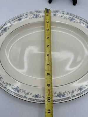 Minton Fine China Dinnerware Service – Blue Floral with Silver Trim, Complete Set of Plates, Cups & Serving Pieces
