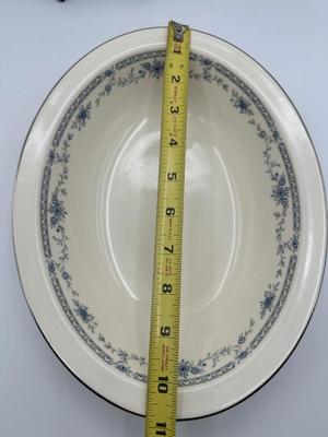 Minton Fine China Dinnerware Service – Blue Floral with Silver Trim, Complete Set of Plates, Cups & Serving Pieces