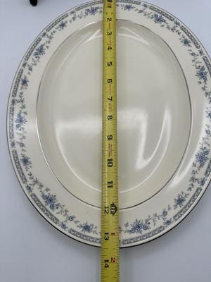 Minton Fine China Dinnerware Service – Blue Floral with Silver Trim, Complete Set of Plates, Cups & Serving Pieces