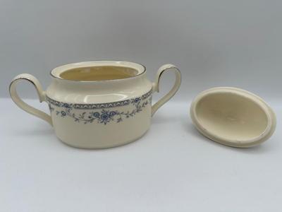 Minton Fine China Dinnerware Service – Blue Floral with Silver Trim, Complete Set of Plates, Cups & Serving Pieces