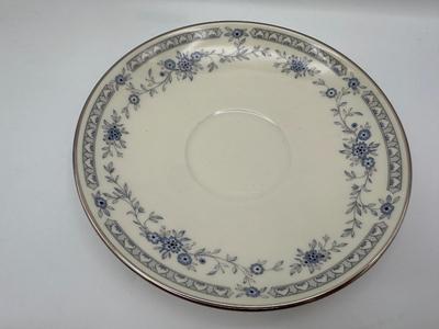 Minton Fine China Dinnerware Service – Blue Floral with Silver Trim, Complete Set of Plates, Cups & Serving Pieces
