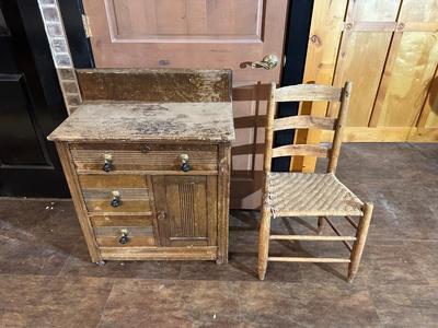 ANTIQUE WASH STAND AND A LADDER BACK CHAIR