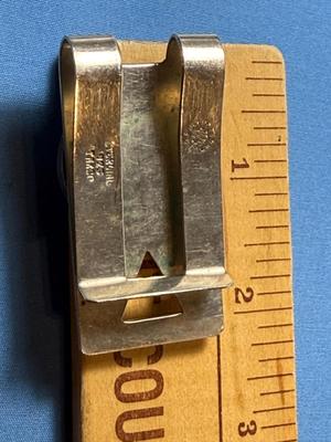 Vintage Sterling Silver Abalone Masonic Money Clip Made by Taxco Mexico in VG Preowned Condition.