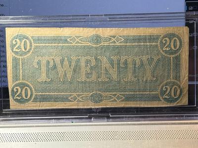 CONFEDERATE STATES OF AMERICA $20.00 CURRENCY FEBRUARY 17TH 1864 ISSUE, IN NICE CIRCULATED CONDITION AS PIC'D.