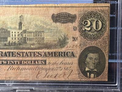 CONFEDERATE STATES OF AMERICA $20.00 CURRENCY FEBRUARY 17TH 1864 ISSUE, IN NICE CIRCULATED CONDITION AS PIC'D.