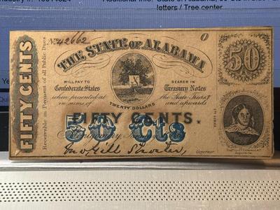 1863 50 Cents Alabama, Montgomery State of Alabama, 50 Cents in Blue / 2nd SERIES in Small Letters / Tree Center as Pictured.