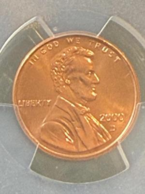 PCGS CERTIFIED 2000-D MS67 RED GRADED LINCOLN CENT AS PICTURED.