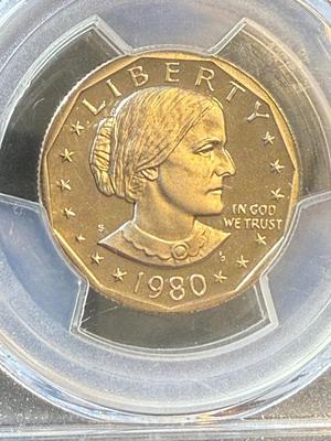 PCGS CERTIFIED 1980-S PROOF70 DEEP CAMEO SBA DOLLAR AS PICTURED.