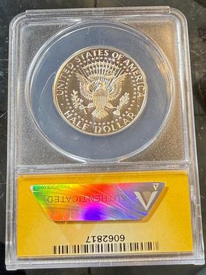 ANACS CERTIFIED 2014-P PROOF69 DEEP CAMEO PROOF SILVER 50TH ANN. KENNEDY HALF DOLLAR AS PICTURED.