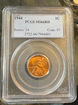 PCGS CERTIFIED 1944-P MS66 RED LINCOLN CENT AS PICTURED.