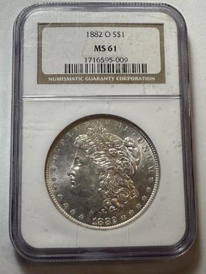 NGC CERTIFIED 1882-O MS61 MORGAN SILVER DOLLAR AS PICTURED.
