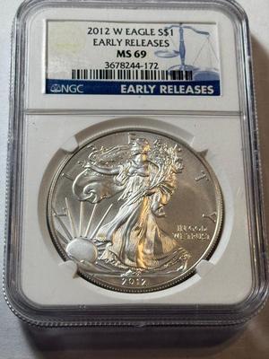 NGC CERTIFIED 2012-(W) MS69 SILVER EAGLE DOLLAR 1-OUNCE .999 COIN AS PICTURED.
