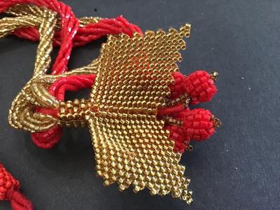 Gorgeous Gold and Red Glass Bead Berry Holiday Necklace. Nice