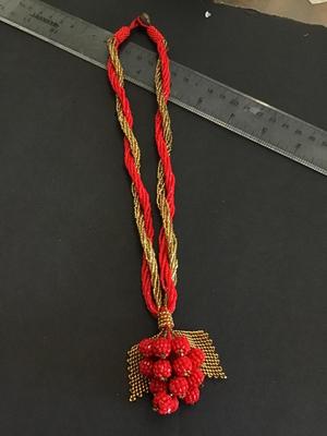 Gorgeous Gold and Red Glass Bead Berry Holiday Necklace. Nice