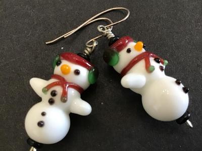 Art Glass Snowman Earrings