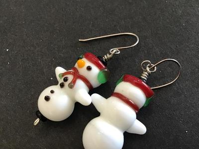 Art Glass Snowman Earrings