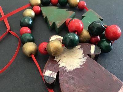 Wood Bead Santa Necklace on Ribbon
