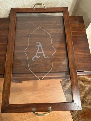 Drop leaf side table on wheels with removable tray