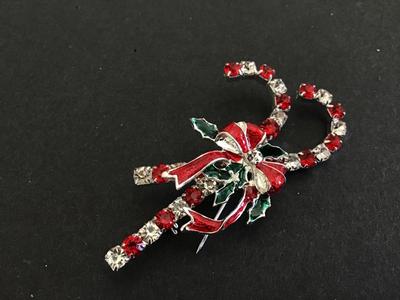 Candy Cane Rhinestone Brooch