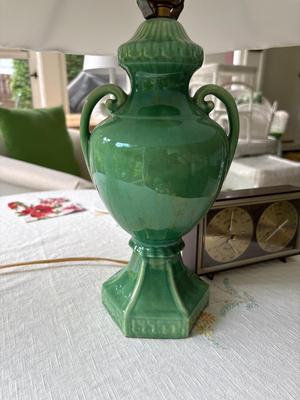 Green table lamp and barometer