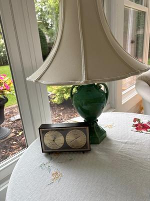 Green table lamp and barometer