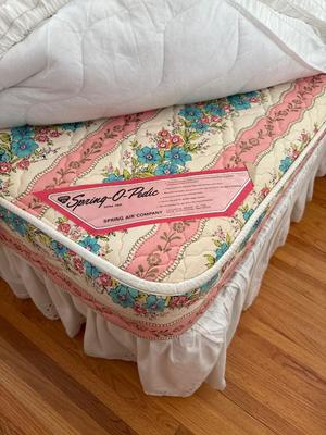 Headboard, mattress, box spring and bedding