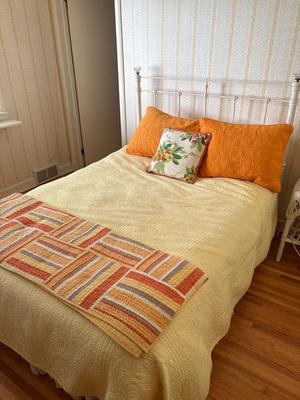 Headboard, mattress, box spring and bedding
