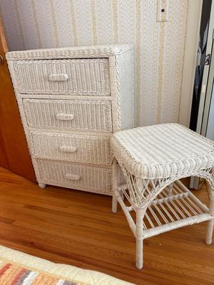 Wicker chest & side table