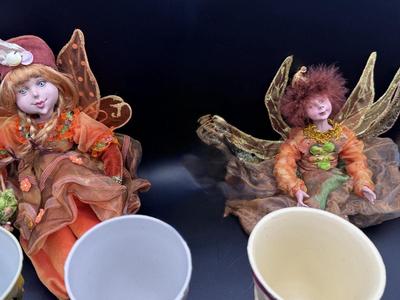 Halloween Collection: 4 Skeleton Plastic Goblets, 2 Woodland Fairy Dolls & a Pumpkin Necklace