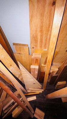 SCRAP LUMBER FOR PROJECTS, SAS HORSES, GOOD SIZED ROLL OF RAM BOARD AND DRYWALL SHIMS