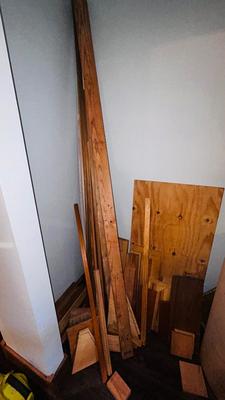 SCRAP LUMBER FOR PROJECTS, SAS HORSES, GOOD SIZED ROLL OF RAM BOARD AND DRYWALL SHIMS